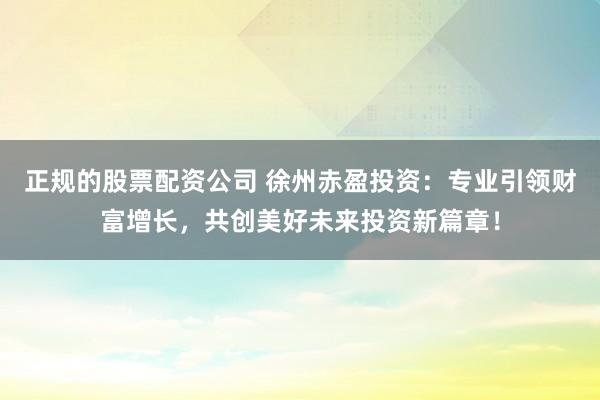 正规的股票配资公司 徐州赤盈投资：专业引领财富增长，共创美好未来投资新篇章！