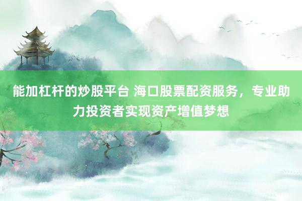 能加杠杆的炒股平台 海口股票配资服务，专业助力投资者实现资产增值梦想
