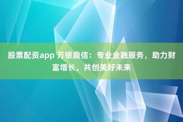 股票配资app 万银鼎信：专业金融服务，助力财富增长，共创美好未来