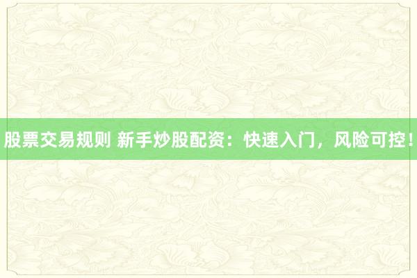 股票交易规则 新手炒股配资：快速入门，风险可控！