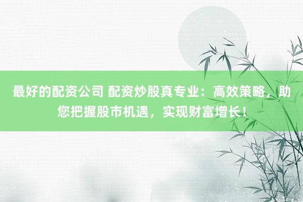 最好的配资公司 配资炒股真专业：高效策略，助您把握股市机遇，实现财富增长！