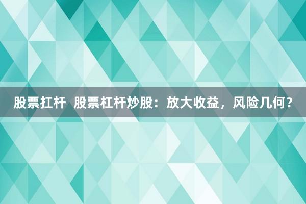 股票扛杆  股票杠杆炒股：放大收益，风险几何？