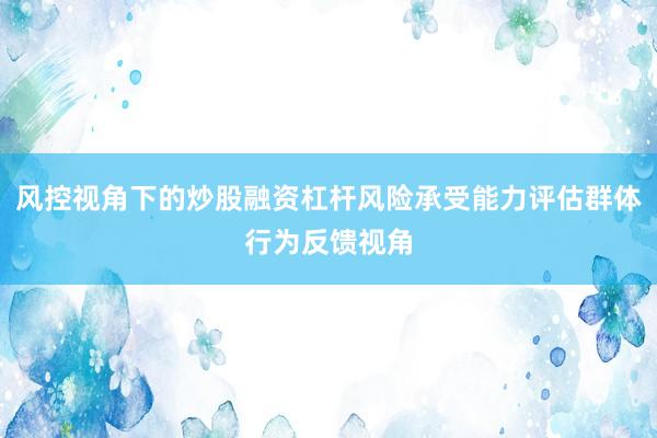 风控视角下的炒股融资杠杆风险承受能力评估群体行为反馈视角