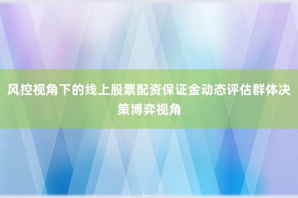 风控视角下的线上股票配资保证金动态评估群体决策博弈视角