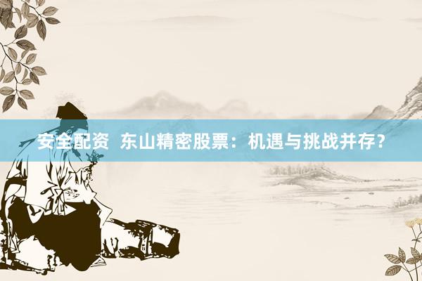 安全配资  东山精密股票：机遇与挑战并存？
