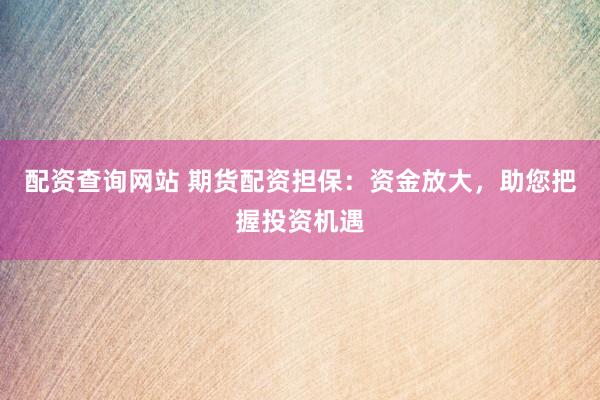 配资查询网站 期货配资担保：资金放大，助您把握投资机遇